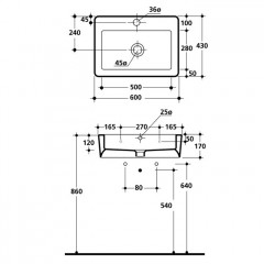 Kerasan Ego раковина 60х43 с 1 отверстием под смеситель, цвет белый