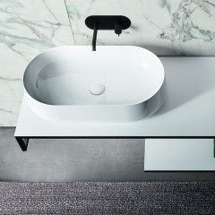 KERASAN LOUISE Структура металлическая подвесная 140 см, нерж сталь, с полкой, с отв под раковину,с полотенцедерж, цвет белый матовый