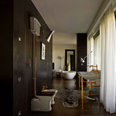 KERASAN Труба для высокого бачка, состоит из 3-х частей, цвет золото