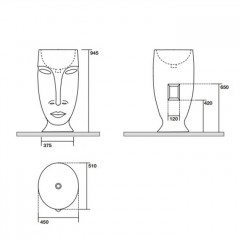 Kerasan Artwork Раковина свободностоящая "MOLOCO", слив в стену, цвет: Bianco-argento