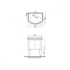 KERASAN Retro 7361К5, база 69см, под раковину 1046, цвет: белый глянцевый, ножки: белый, ручки: кристалл/кольцо-хром