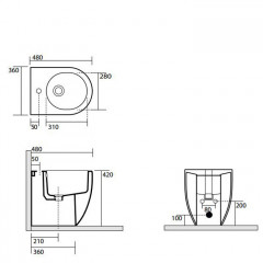 Kerasan Flo биде приставное 48см, с 1 отв. под смеситель, цвет белый