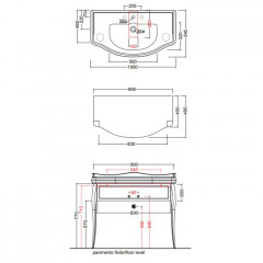 KERASAN Retro 7363K7, база 100см, под раковину 105, цвет: белый глянцевый, ножки (арт.736290): хром, ручки: кристалл/кольцо-хром (упаковка-2 коробки)