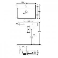 KERASAN CENTO Раковина 600х450 мм., с 1 отверстием для смесителя, с переливом, цвет черный матовый