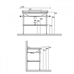 Kerasan Waldorf Металлическая структура для раковины 108-118см, со стеклянной полочкой, цвет бронза (из 2-х коробок: арт. 919693+920293 и 919901)
