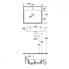 KERASAN Cento раковина 50х45см подвесная/накладная,с 1 отв под смеситель, цвет белый