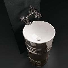 Kerasan Artwork Раковина свободностоящая "BARREL" d 45,H 90 см, без отв под смеситель, слив в пол, сифон, цвет: Bianco-platino