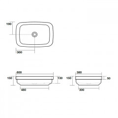 Kerasan Tribeca Раковина встраиваемая/накладная 60х38см, без отв. под смеситель, цвет: черный матовый (Не производится с 2024!) (на ЗАКАЗ от 60 штук!!