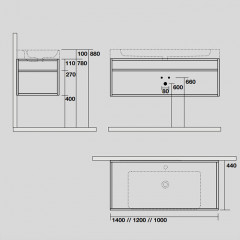 Kerasan Cento Стальная структура 120х45см, под раковину, подвесная, с металлической полкой, цвет: черный матовый