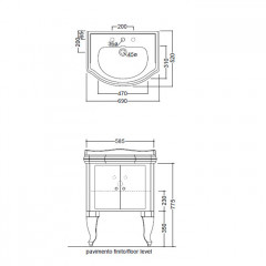 KERASAN Retro 7361К1, база 69см, под раковину 1046, цвет: черный глянцевый, ножки: черные, ручки: кристалл/кольцо-хром