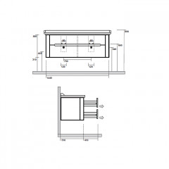 Kerasan Waldorf База подвесная под раковину 150см, с 4 мя ящиками, цвет темный орех (noce)