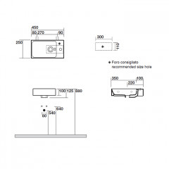 KERASAN Cento раковина 45х25см с 1отв под смеситель справа - DX, (с отверстиями для крепления к стене), цвет белый