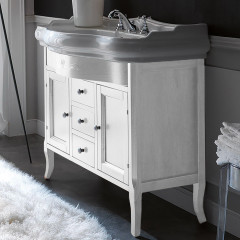 KERASAN Retro 7347, база 100см, с прямым фасадом, под раковину 1050, цвет:белый матовый, ручки: керамика