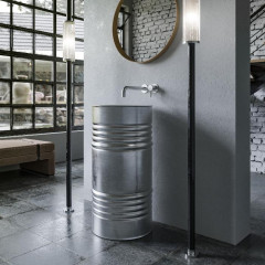 Kerasan Artwork Раковина свободностоящая "BARREL" d 45,H 90 см, без отв под смеситель. слив в стену, цвет белый-серебро