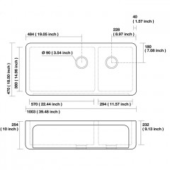 KERASAN Hanna Glasse OXFORDSHIRE Раковина керамическая кухонная 1003x470x254 мм,без отв под смеситель, без сифона, толщина 40 мм, цвет белый