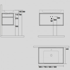 Kerasan Cento Стальная структура 50х45см, под раковину, подвесная, с металлической полкой, цвет: черный матовый