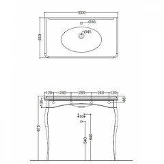 KERASAN Retro Раковина консоль 100х55см с 1 отв. под смеситель, цвет белый, ноги (арт.736091) в комплекте: золото (упаковка-2 коробки)