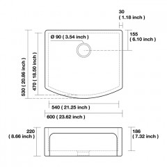 KERASAN Hanna Glasse DEVON Раковина керамическая кухонная 600x530x220 мм,без отв под смеситель, без сифона, толщина 30 мм, цвет белый