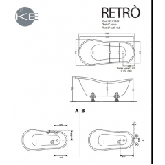 KERASAN Retro Ванна акриловая 170х77см, цвет белый, ножки, сифон и слив-перелив в комплекте, цвет золото