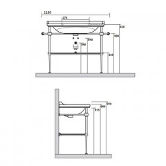 Kerasan Waldorf Металлическая структура для раковины 108-118см, со стеклянной полочкой, цвет золото (из 2-х коробок: арт. 919691+920291 и 919901)