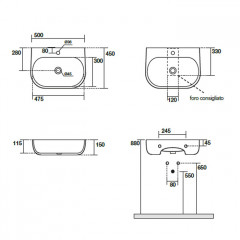 Kerasan Nolita Раковина подвесная/накладная 50х45 см, с 1 отв под смеситель, цвет белый глянцевый