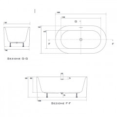 Kerasan Nolita Ванна акриловая отдельностоящая 145х78х58 см, с пробкой clic clac.цвет белый