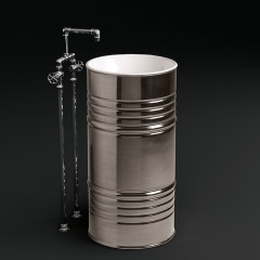 Kerasan Artwork Раковина свободностоящая "BARREL" d 45,H 90 см, без отв под смеситель, слив в стену, цвет: Bianco-platino