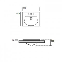 KERASAN Bentley Раковина встраиваемая 55х47хh2см, с 1отв. под смеситель, цвет белый (4 стороны глазированы) (НЕ производится!)