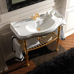 KERASAN Retro Металлическая структура с полкой-решеткой, полотенцедержателями и мыльницей, для раковины 1050, золото