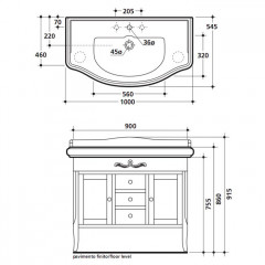KERASAN Retro 7347, база 100см, с прямым фасадом, под раковину 1050, цвет: noce (орех), ручки: керамика