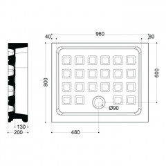 KERASAN Retro поддон прямоугольный 80х96см DX, диаметр слива 90, цвет белый