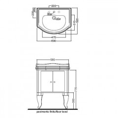 KERASAN Retro 7361К6, база 69см, под раковину 1046, цвет: белый глянцевый, ножки: белые, ручки: кристалл/кольцо-золото