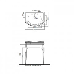 KERASAN Retro Комплект мебели белый глянцевый для раковины 73см, ножки (арт.736291): золото (упаковка-2 коробки)