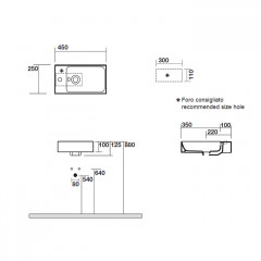 KERASAN Cento раковина накладная 45х25 с 1отв под смеситель SX/DX, глазирована с 4-х сторон (без отверстий для крепления к стене), цвет белый
