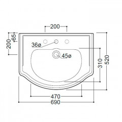 KERASAN Retro 69, раковина 69*52см с 3 отв., цвет: белый