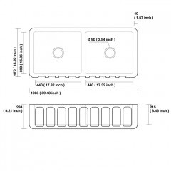 KERASAN Hanna Glasse SURREY Раковина керамическая кухонная 1003x470x230 мм,без отв под смеситель, без сифона, толщина 40 мм, цвет белый