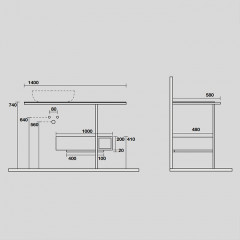 KERASAN THELMA Структура металлическая напольная 140х74 см, нерж сталь, с полкой,ящиком, с отв под раковину,полотенцедержателем, цвет черный матовый