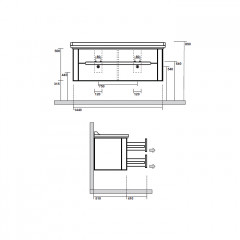 Kerasan Waldorf База подвесная под раковину 150см, с 4 ящиками, лак.дерево, цвет: черный матовый/Nero matt
