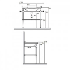 Kerasan Waldorf Металлическая структура для раковины 80см, со стеклянной полочкой, цвет бронза (из 2-х коробок: арт. 919793+920293 и 920001)