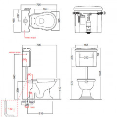 KERASAN Retro Бачок подвесной (для низкой трубы) для унитаза 1011/1010, (без трубы и механизма слива), цвет белый