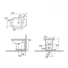 Kerasan Waldorf Биде напольное пристенное 55х37см с 1 отв. под смеситель, белое, цвет заглушки - хром