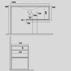 KERASAN SHAPE LOUISE Структура 1020х520 мм., напольная, нержавеющая сталь, полка черная, цвет черный матовый