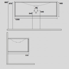 KERASAN SHAPE Раковина керамическая 1220х520 мм., встраиваемая, с 1 отверстием для смесителя, цвет белый глянцевый