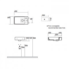 KERASAN Cento раковина подвесная 450х250 мм., с 1 отверстием для смесителя по центру, цвет белый
