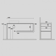 KERASAN LOUISE Структура металлическая подвесная 140х74 см, нерж сталь, с полкой, с отв под раковину, с полотенцедерж,цвет черный матовый