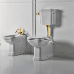 KERASAN Waldorf/Retro Механизм слива с боковой ручкой (уст-ка справа) для низкого бачка 4183/1072, без трубы, без подводки, цвет золото