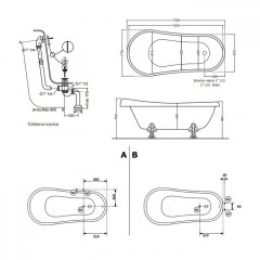 KERASAN Retro Ванна акриловая 170х77см, цвет белый, ножки, сифон и слив-перелив в комплекте, цвет хром