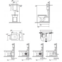 KERASAN Waldorf/Retro Механизм слива с боковой ручкой (уст-ка справа) для низкого бачка 4183/1072, без трубы, без подводки, цвет золото