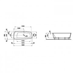 Laufen Palomba Ванна 1800x800x455мм, встраиваемая, ассиметричная, без слив-перелива, борт 20мм, с каркасом, материал: акрил, цвет: белый