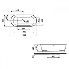 Laufen Pro Ванна отдельностоящая 165х75 c интегрированным переливом, слив click-clack хром, Marbond белая